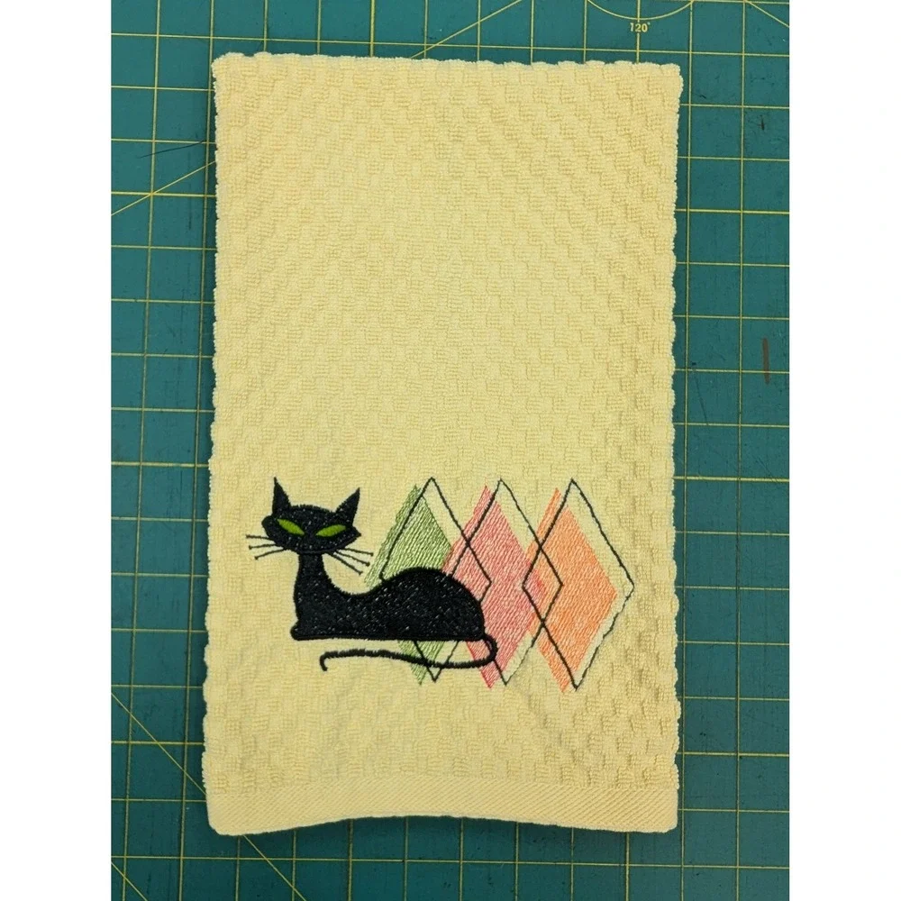Retro Mid Century Modern Atomic Cat Kitchen Bath Towel Great Gift Idea!